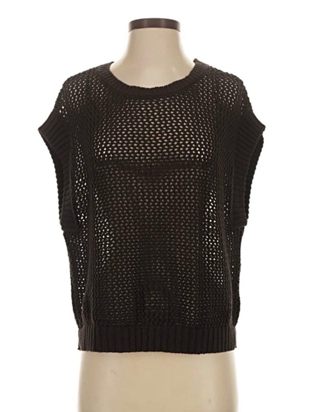 Halogen Open-Knit Black Sleeveless Sweater Top